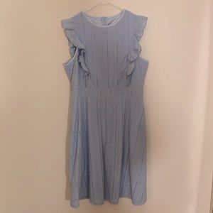 Cute, baby blue, ruffle front, knee-length dress - perfect for spring.
